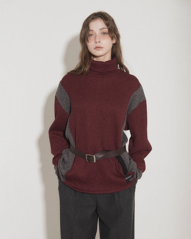 PANEL TURTLENECK PULLOVER [BURGUNDY]