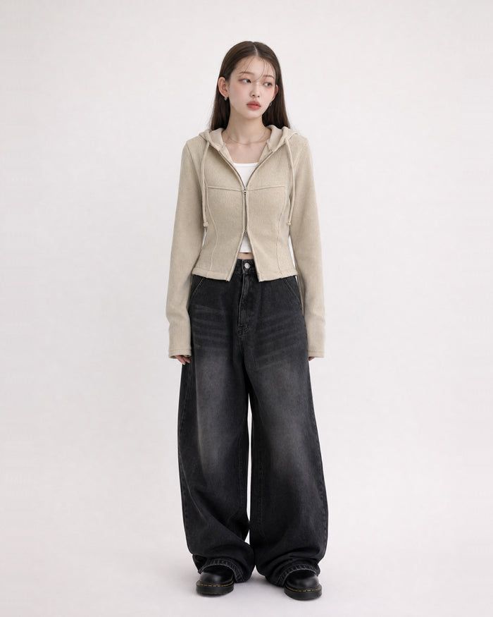 (W's) Side Slit Ribbed Hoodie