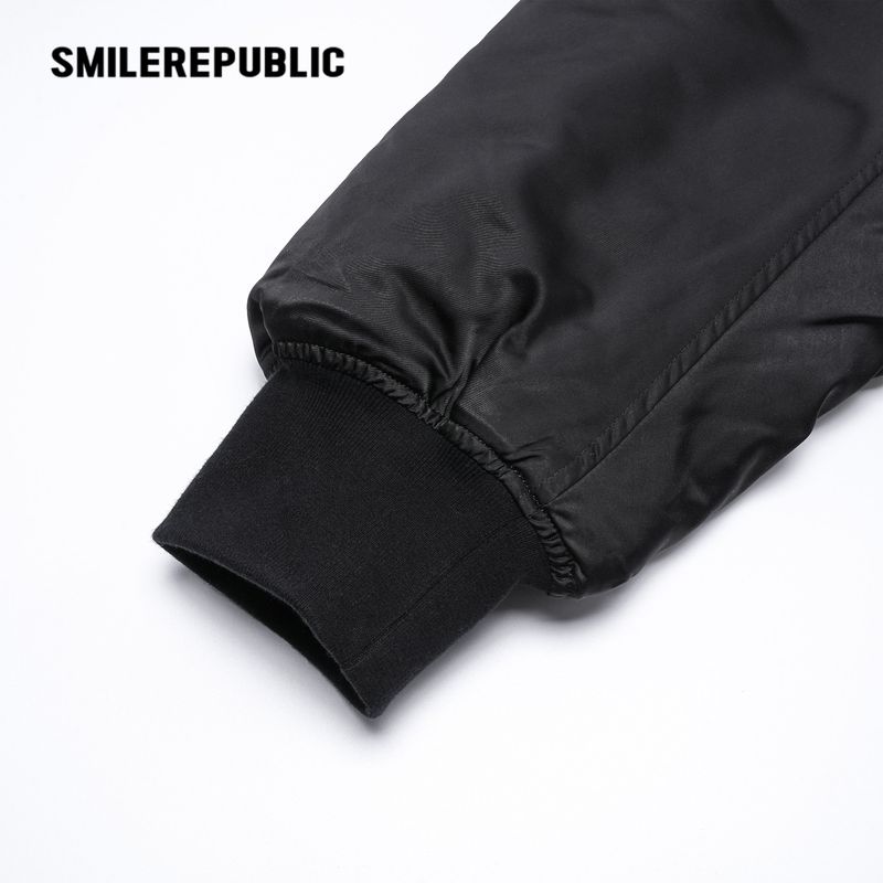 Black Rhinestone Embellished Shimmer Polyester Woven Ruched Sleeve Full Zip Bomber Jacket