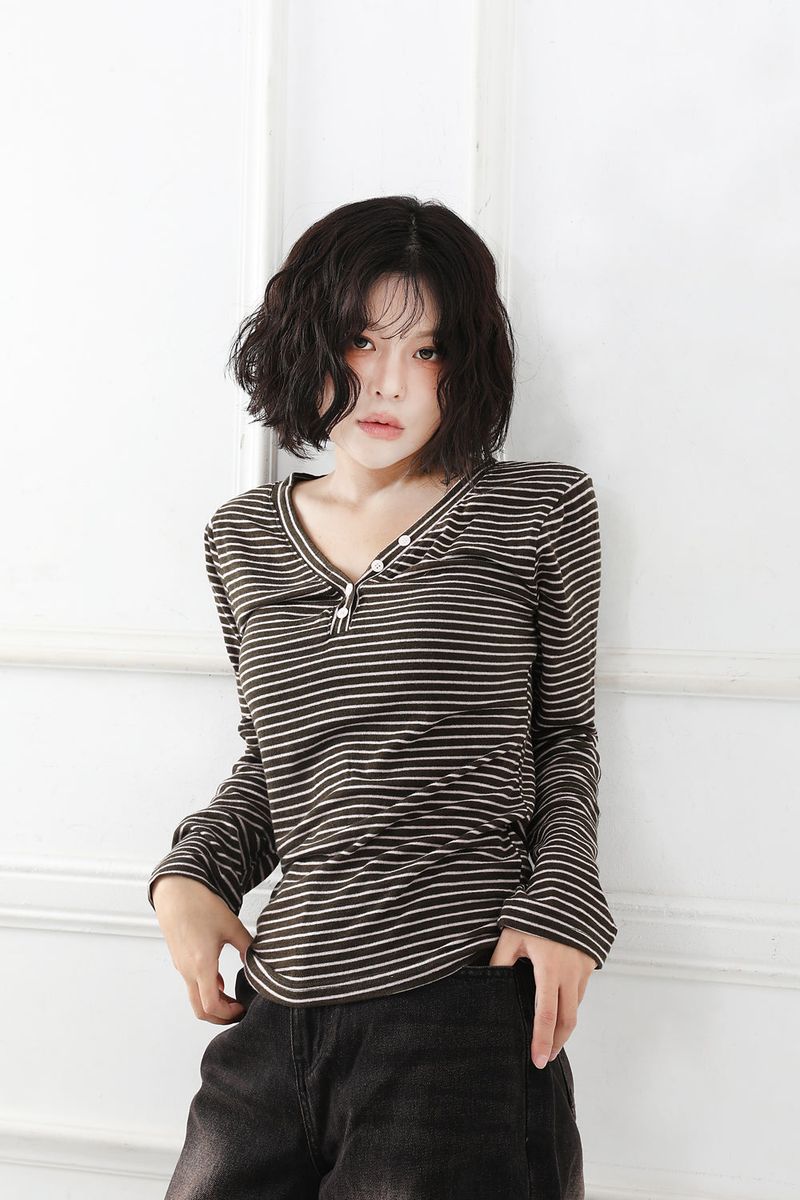 Stripe Button Slim Fit Knit
