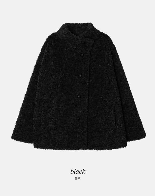 #Fluffy Boucle Ｈigh Neck Half Coat (4color)
