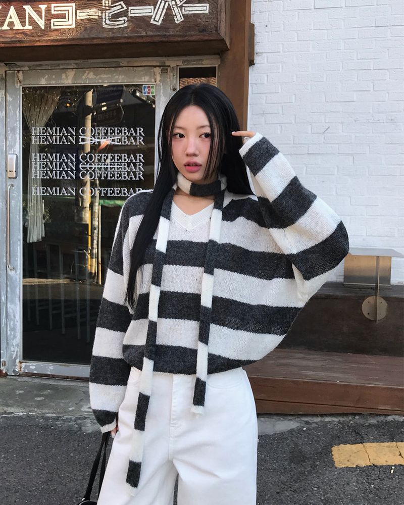 [ORIGINAL] LACKUN Striped Muffler Knit Set