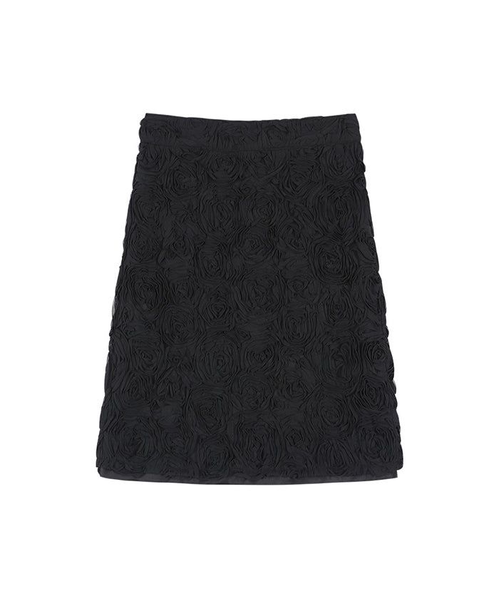 Chiffon Flower Midi Skirt (BLACK)