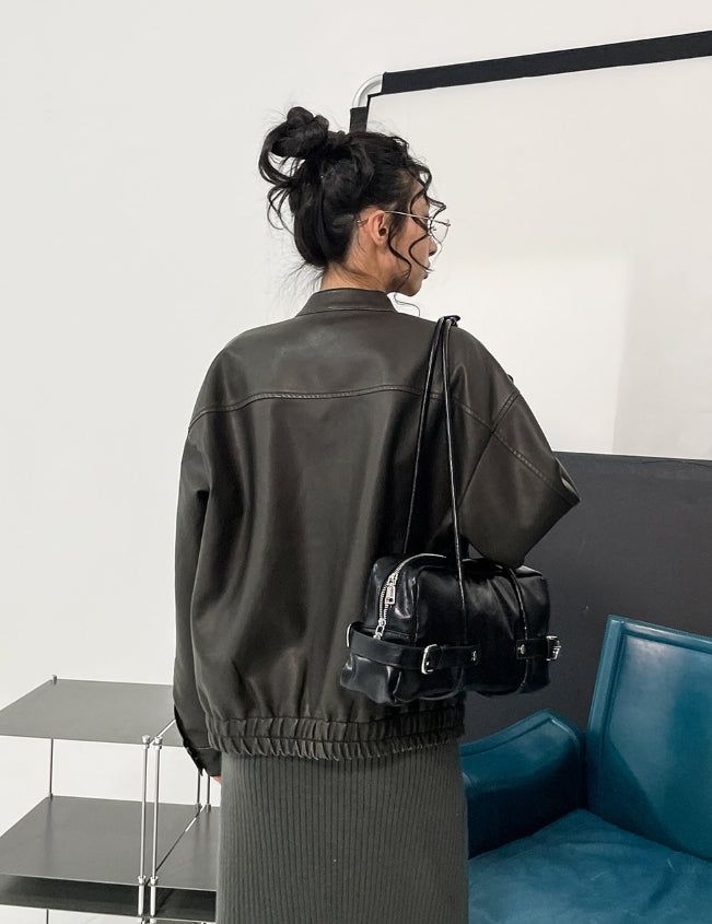 Gross cut washed leather jacket