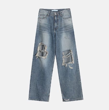 Road Damage Wide Denim Pants