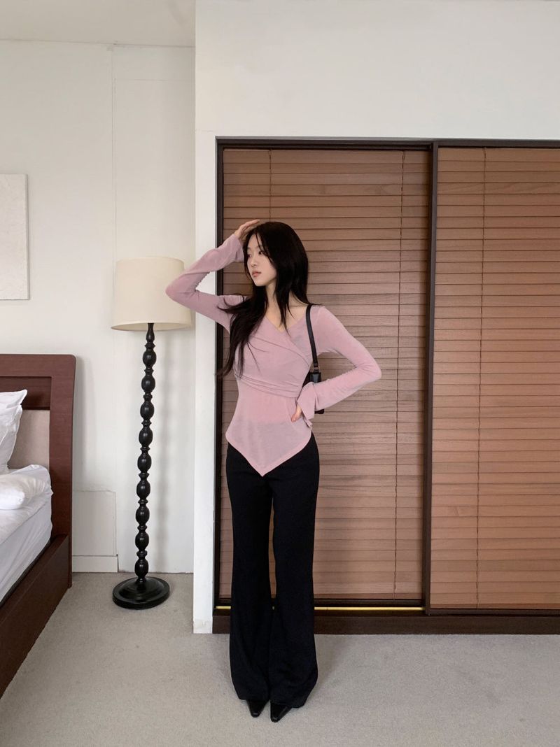 Berre Wrap Shirring Asymmetric Long Sleeve Tee