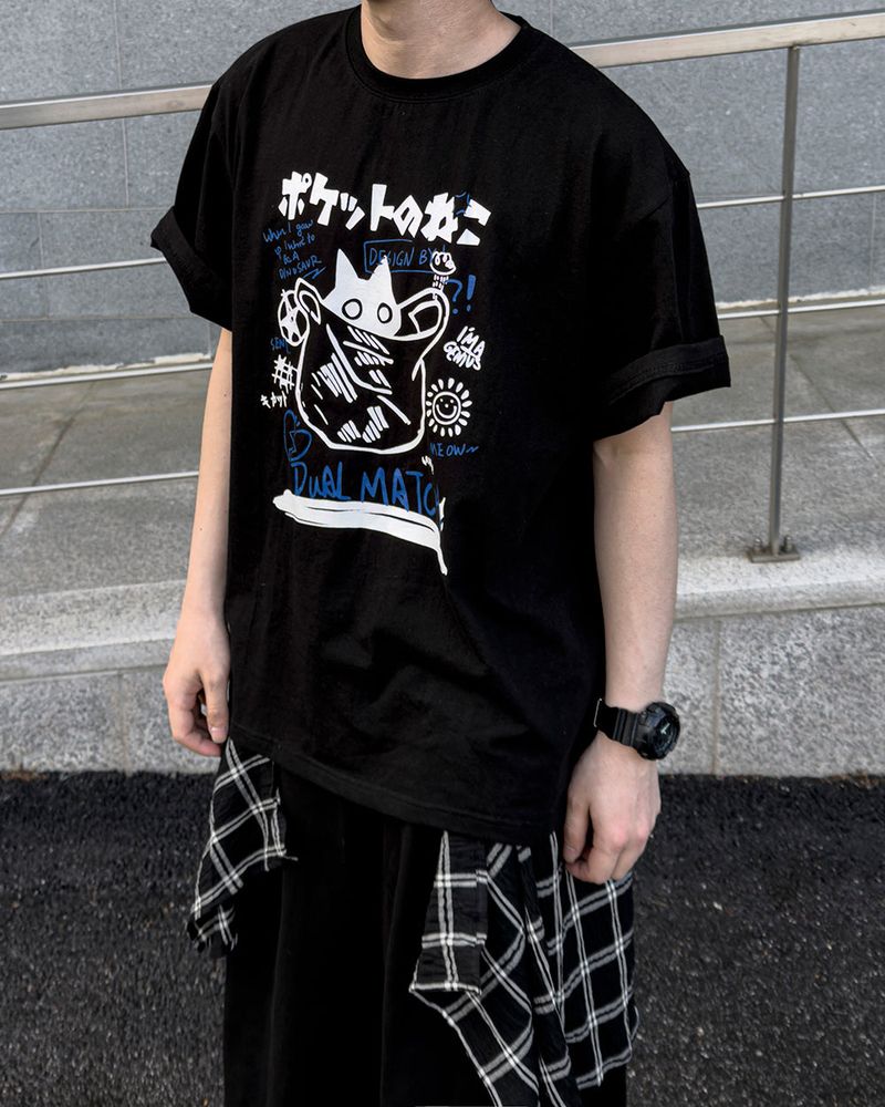 Niporu Cat Graphic Oversized Short Sleeve
