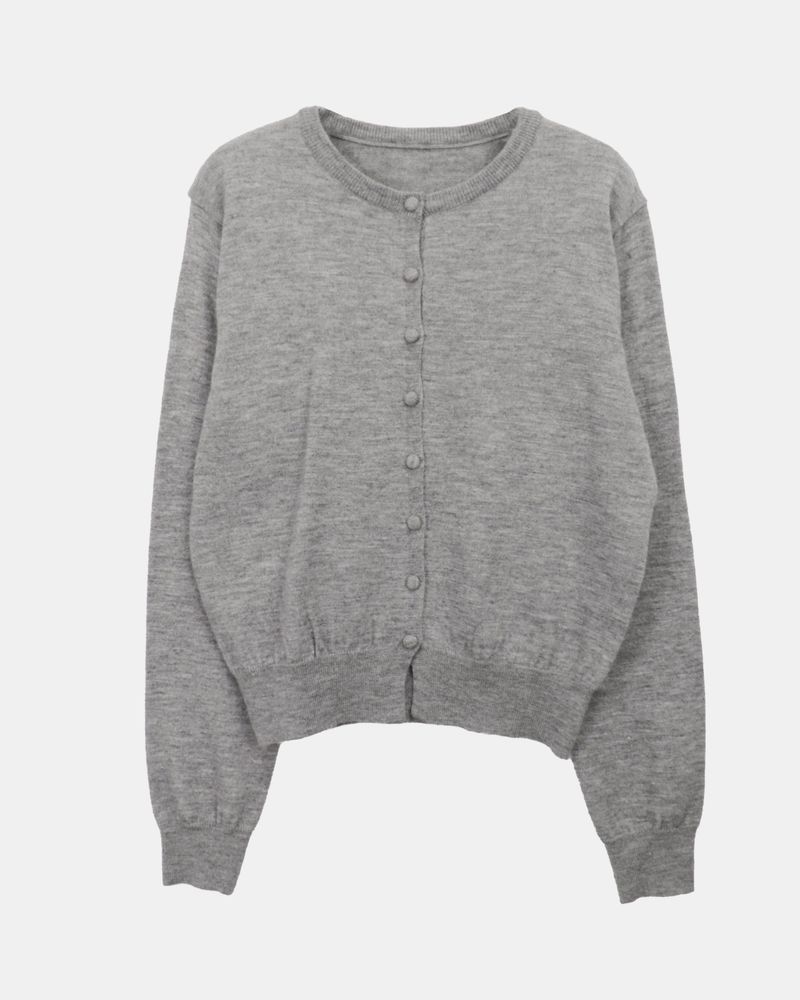 Uran Buttoned Round-Neck Long-Sleeve Cardigan