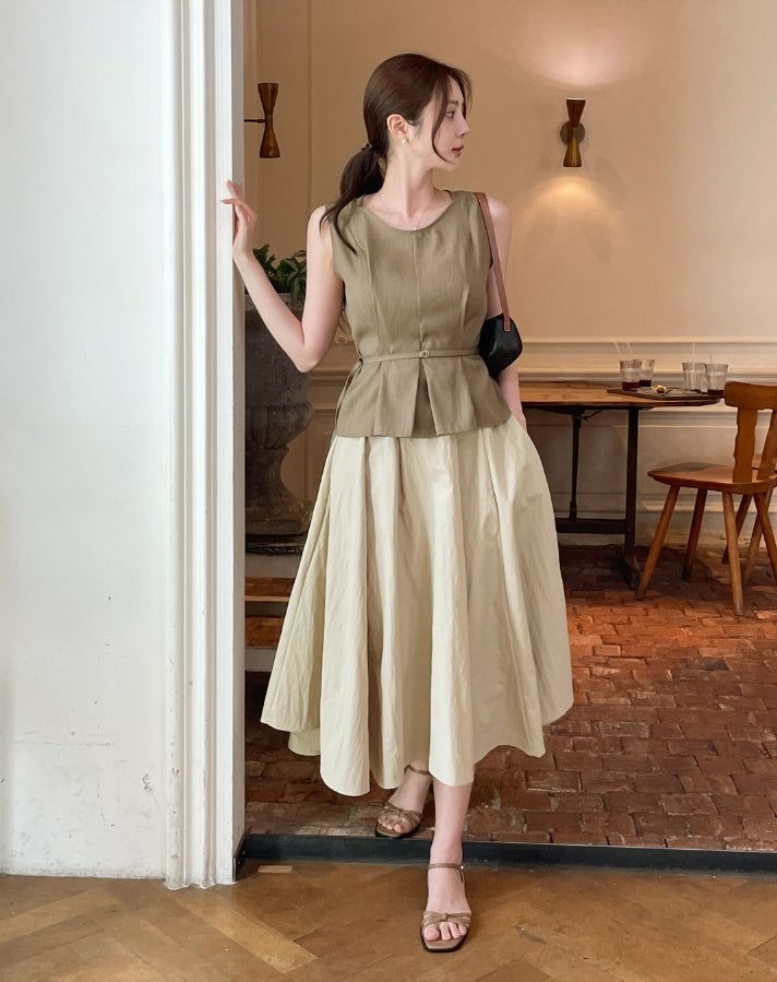 Effiang banding flare long skirt
