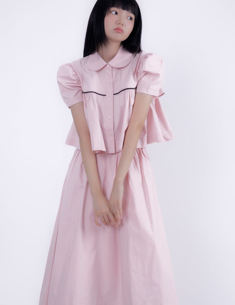 SHIRRING CURVE SKIRT (PINK)