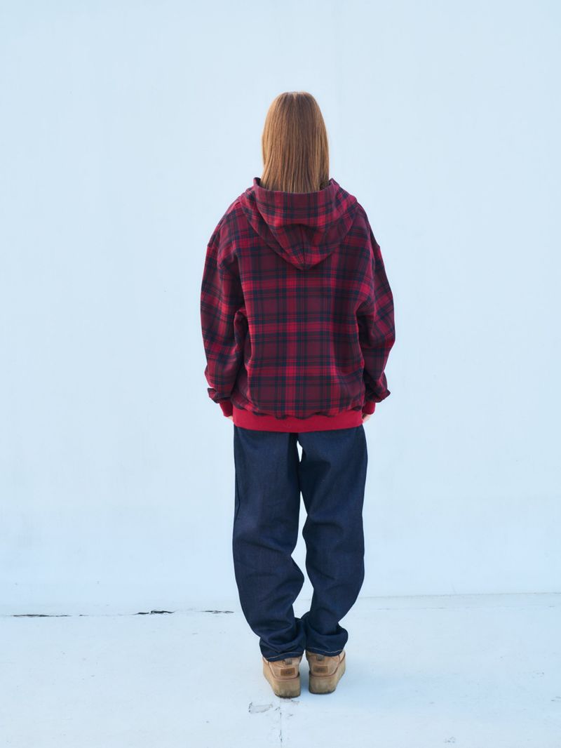 CEC CHECK ZIP-UP HOODIE(RED)