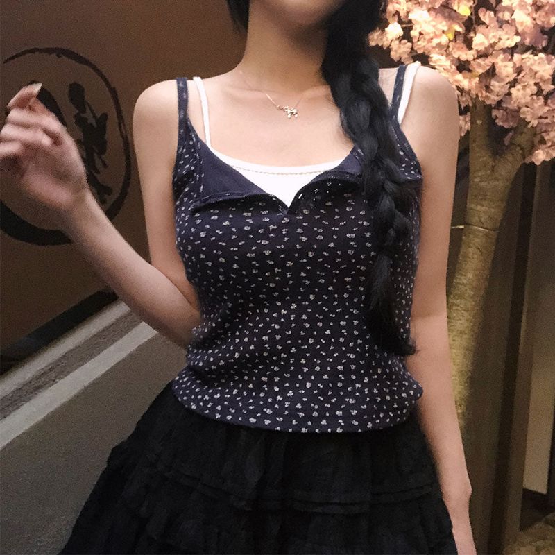 [BELLIDE MADE] FLOWER BUTTON LAYERED CAMISOLE