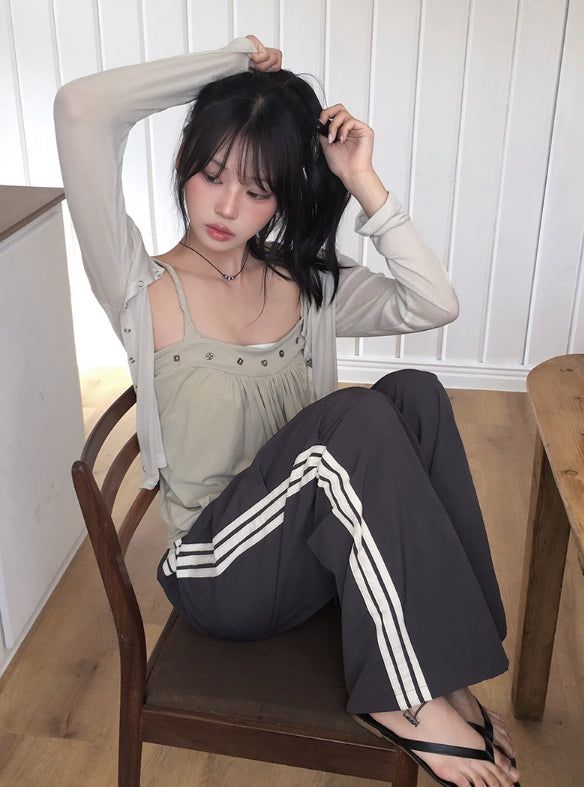 BT Nylon Track Pintuck Wide Pants