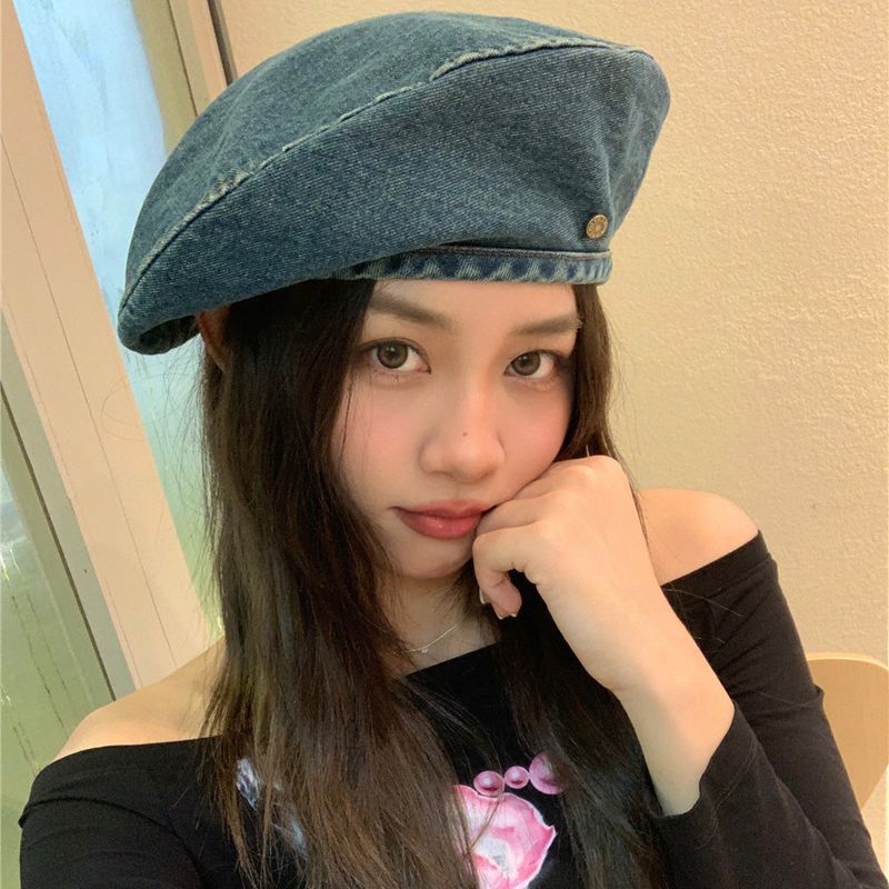 On the Moment Denim Pocket Beret  Hat C3 DEEP BLUE