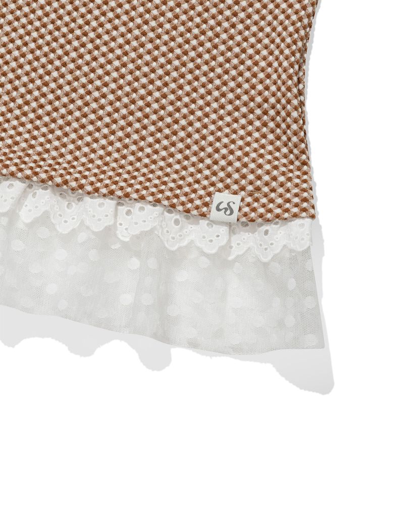 CHECKERED LACE SLEEVELESS(BROWN)