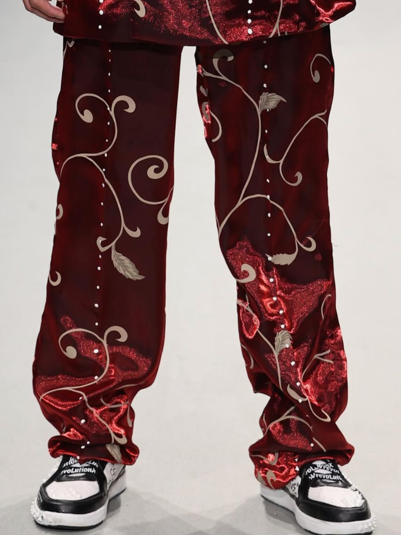 Red Glimmer  Soft  Constructed  Trousers 