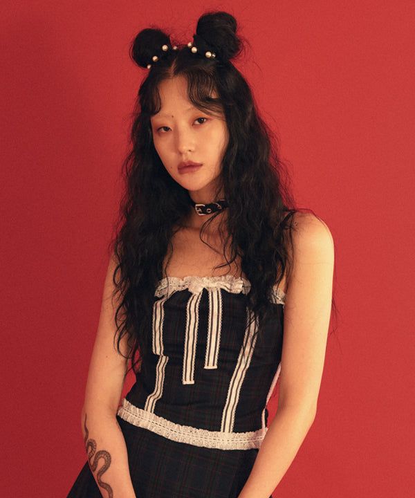 CLUT STUDIO（クラットスタジオ）の「0 6 wool check lace bustier（Tops）」