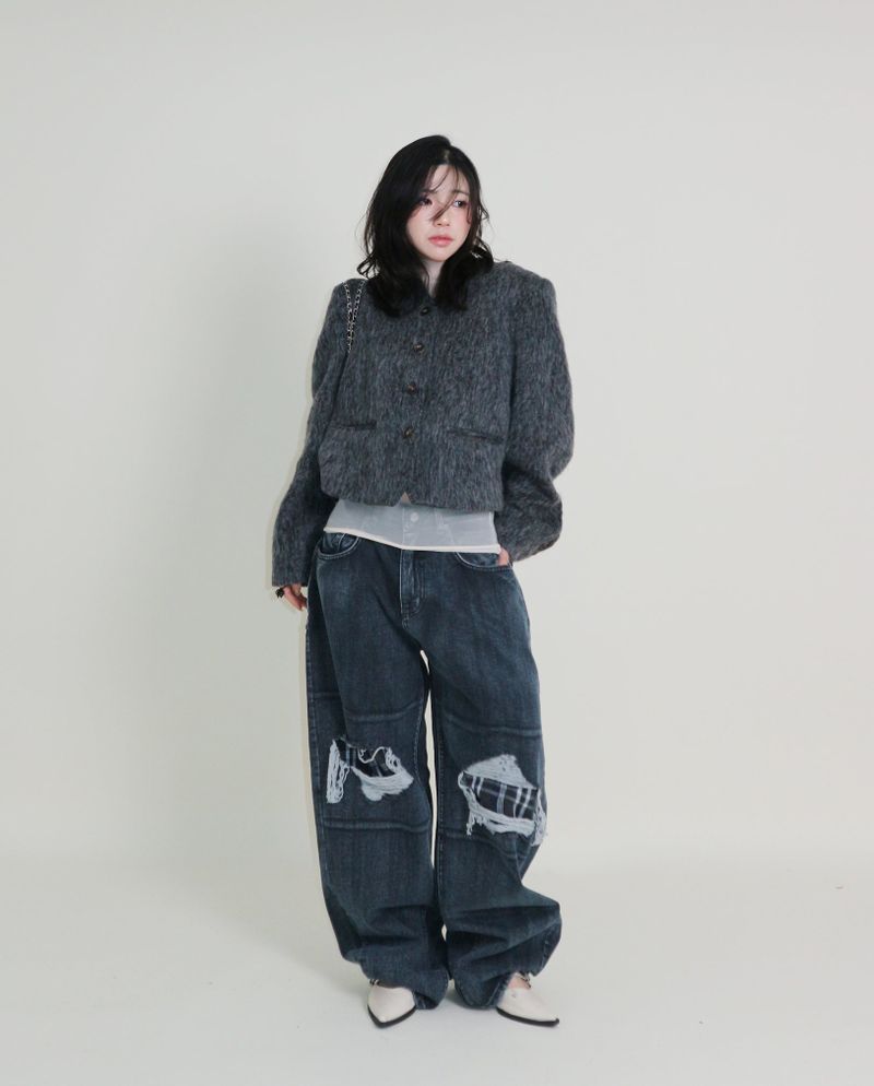 Linda Brush Mohair Crop Long Sleeve Jacket