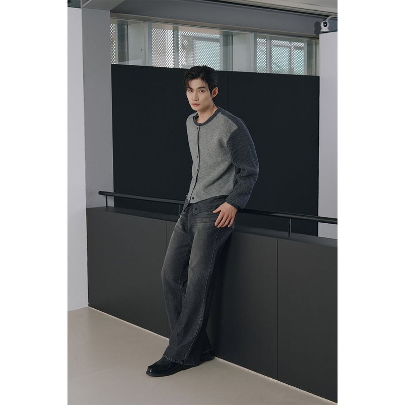 Layered wool knit cardigan(Charcoal)