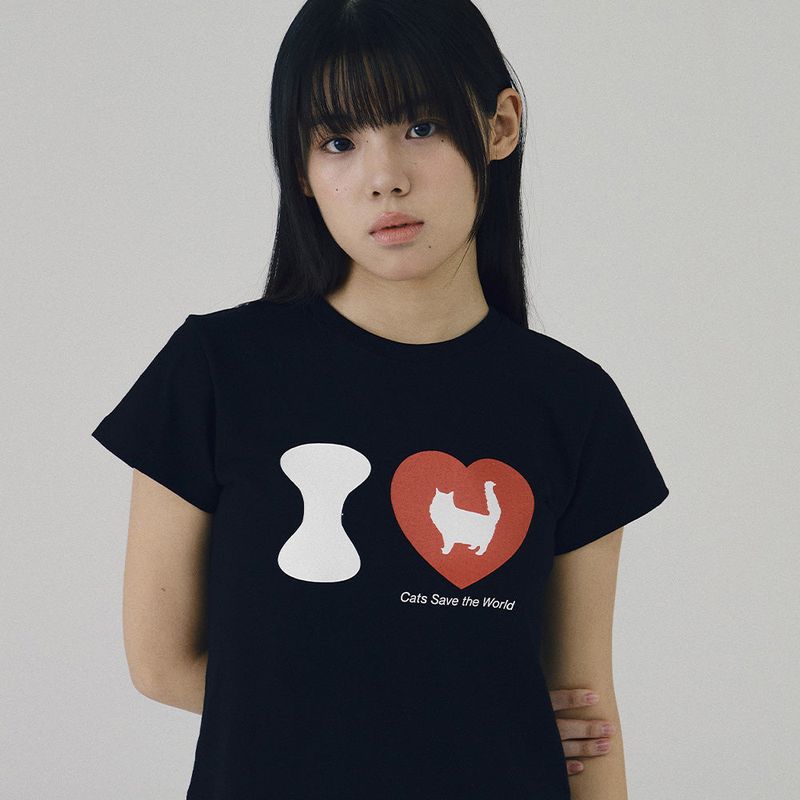 I LOVE CAT CROP T SHIRT