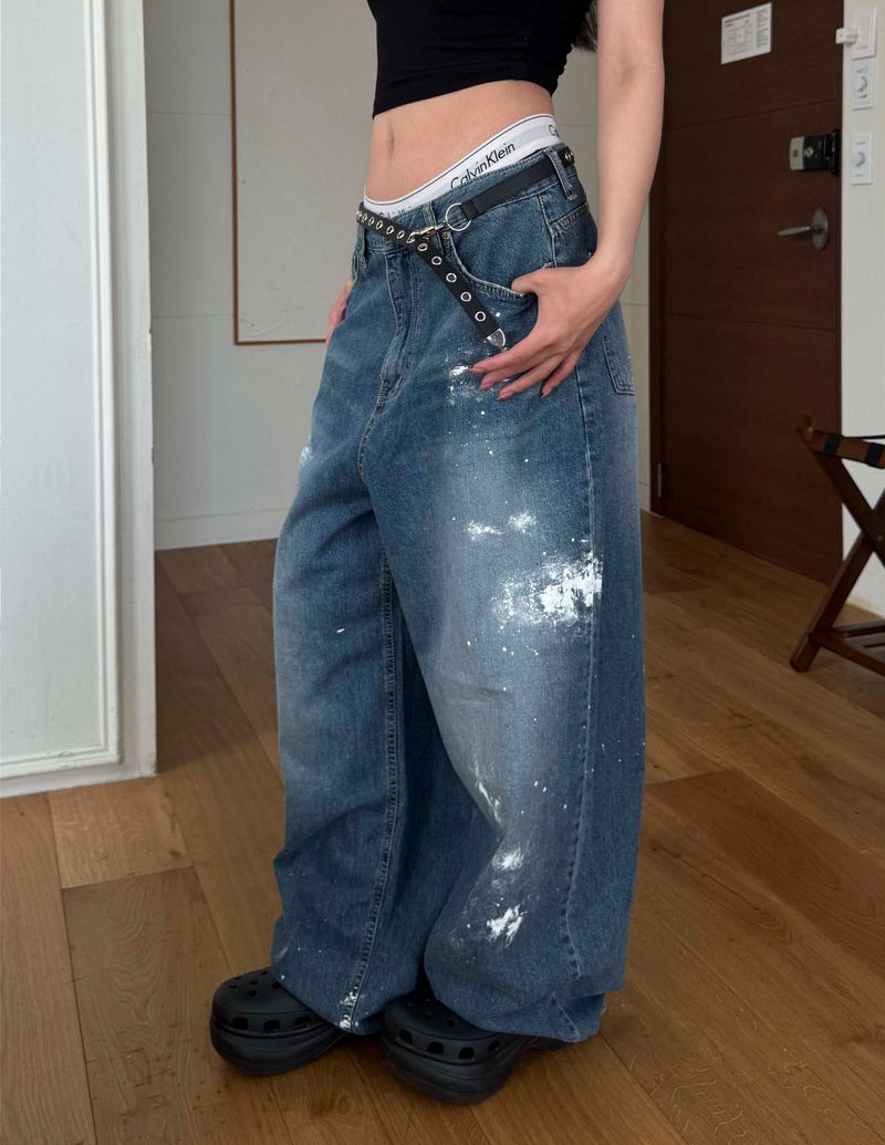 Painted denim pants