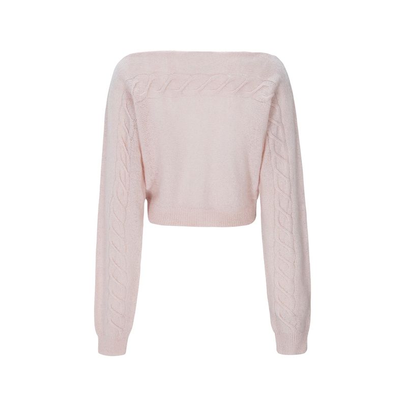 CABLE BOAT NECK KNIT-PINK
