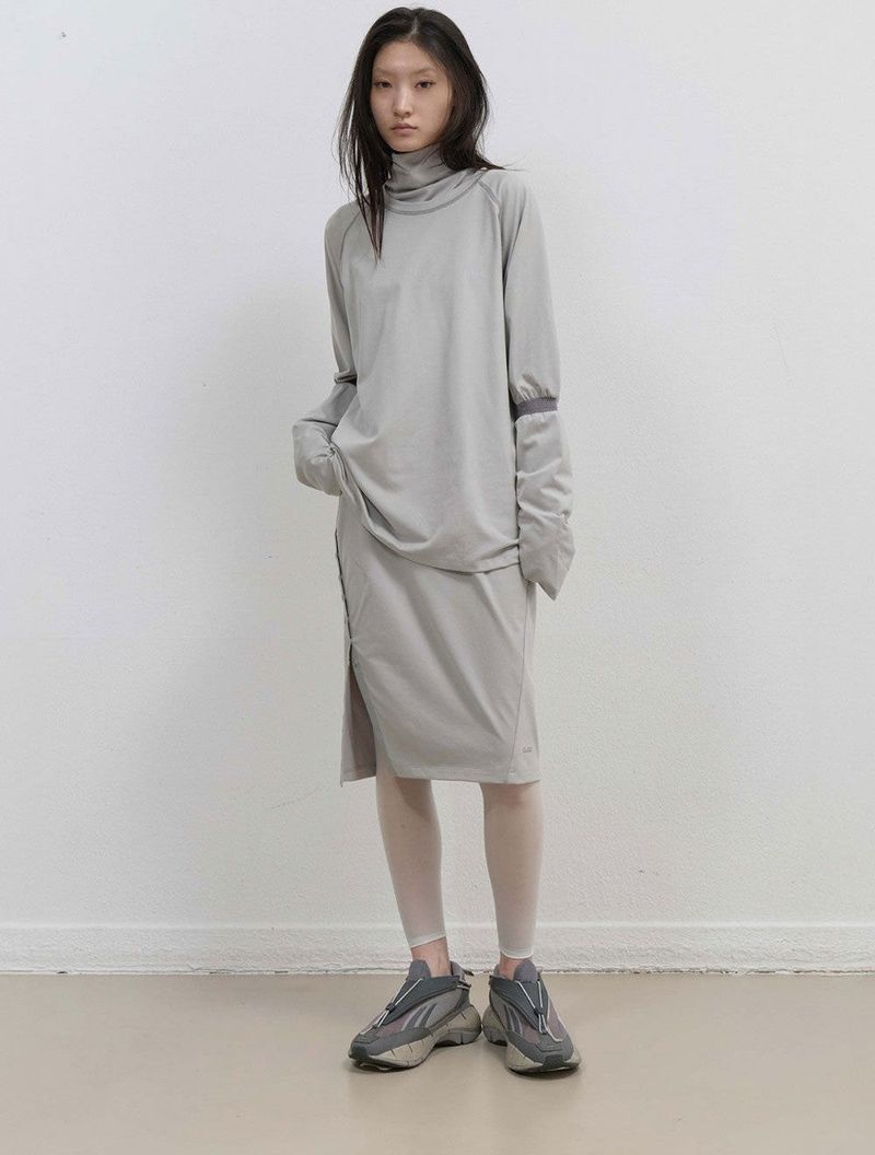 Mesh Band Puff Sleeve / Mint Grey