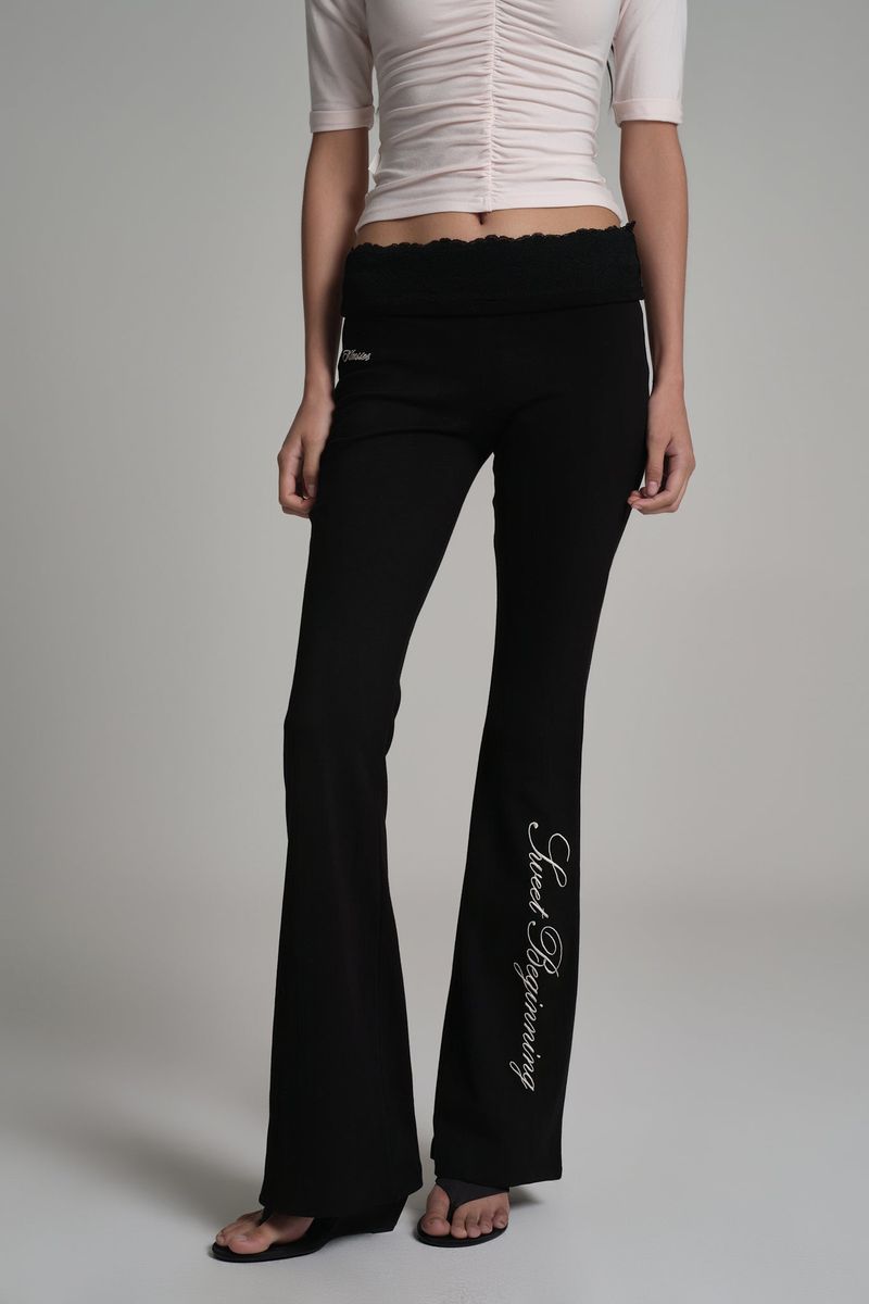 Lace tea bootscut pants, Black