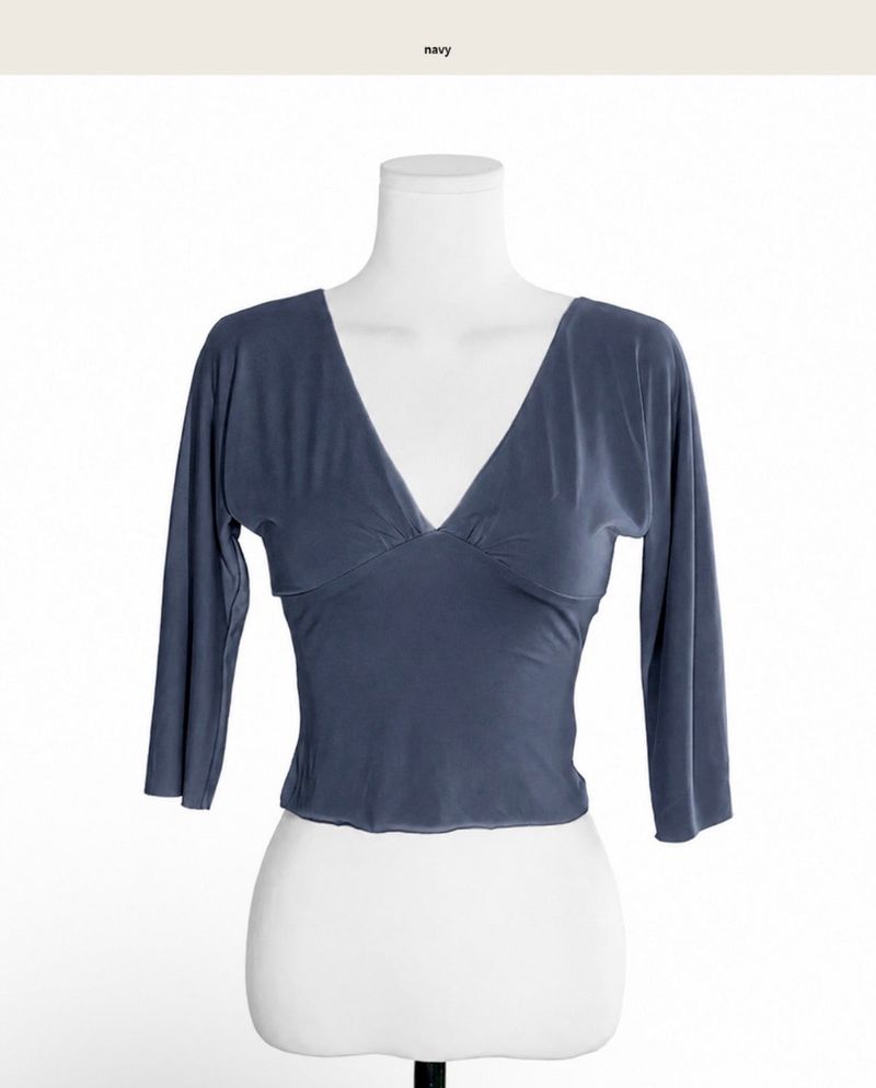[ semi suede💙 ] daly deep-v glam 7 top