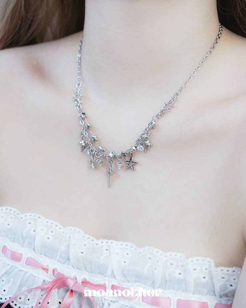 [IVE Rey, ITZY Chaeryeong Pick!](S.Steel) Star Flash Layered Necklace