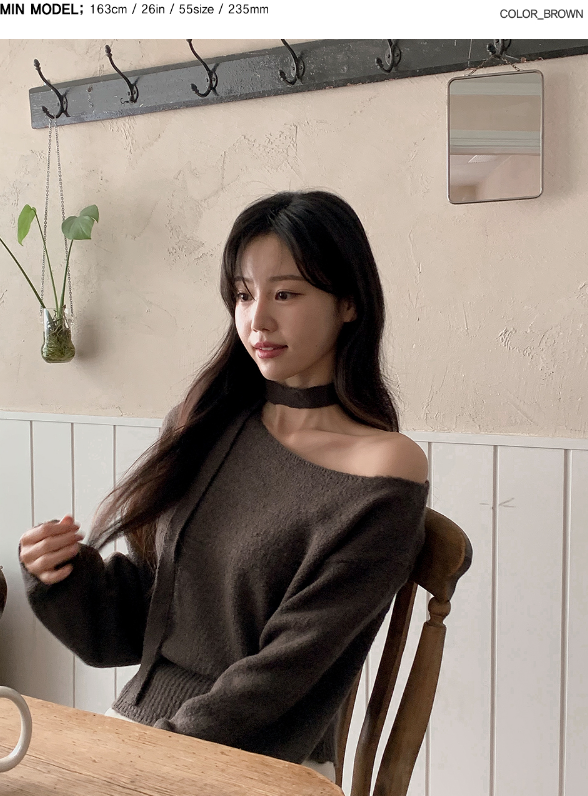 PV One Shoulder Knit + Tie Set (6color)