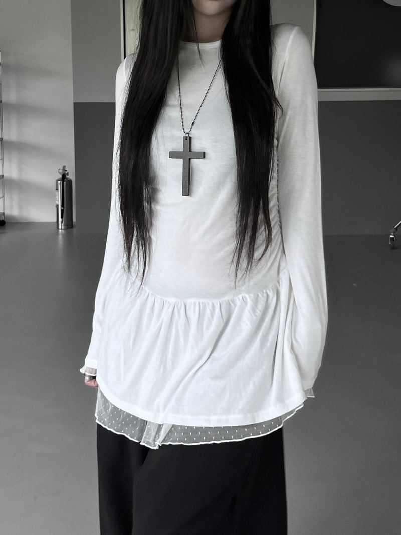 dot layered shirring lace one-piece (2color)