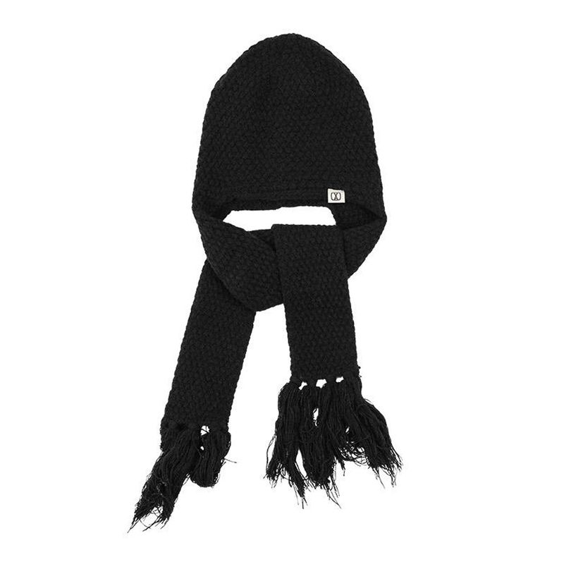 VA Square Label Knit muffler beanie / Black