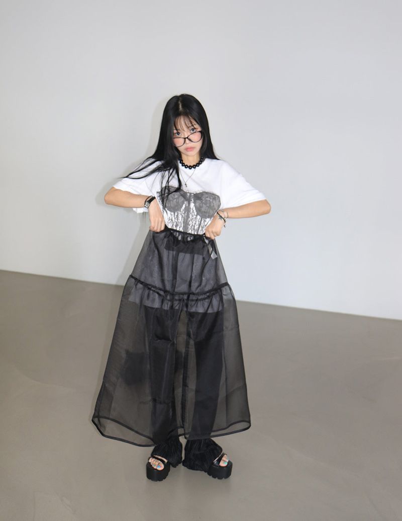 Delight-J(ディライトジェイ)の「Volume see-through layered long skirt(Skirts)」