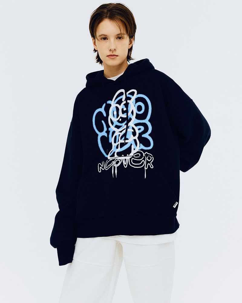 SPRAY RABBIT HOODIE-NAVY
