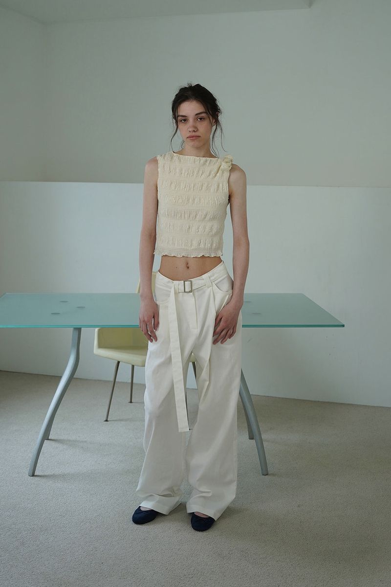Linen belted pants_ivory