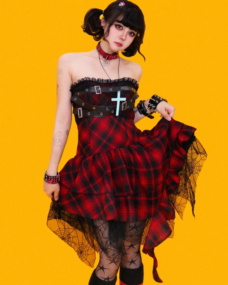 punk spider red top dress