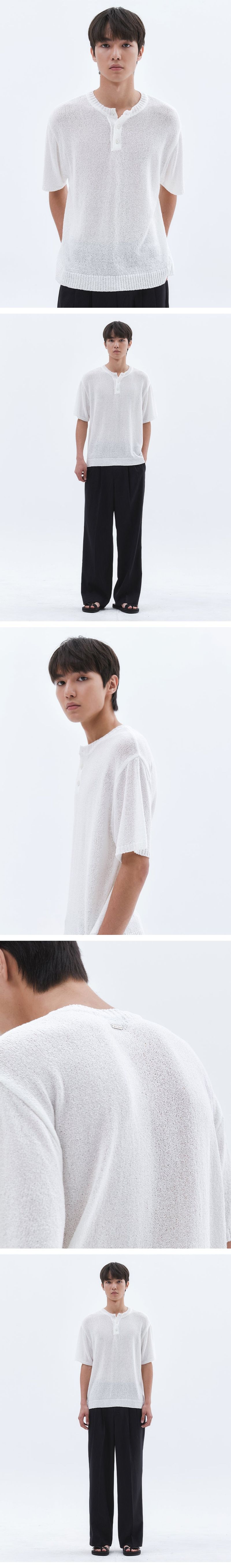 Cloud Summer Henley Neck Knit_White