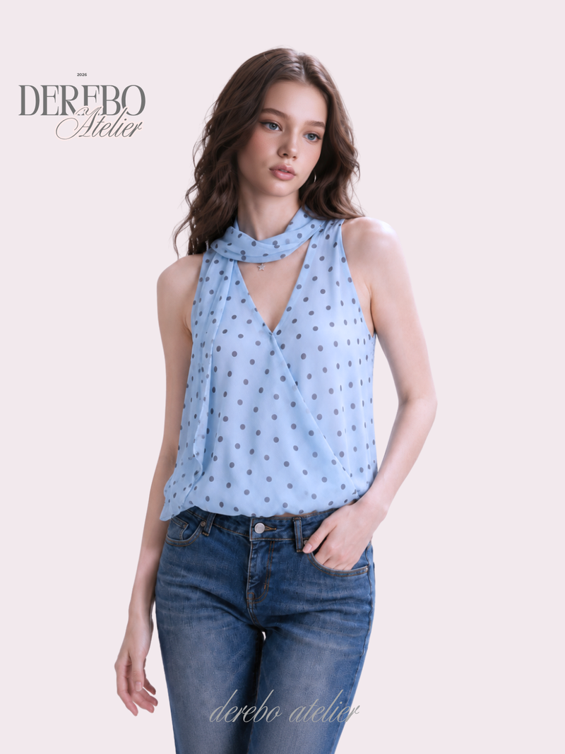 dereborujo（ドレボルゾー）の「Blue Dot Scarf Sleeveless Blouse（Tops）」