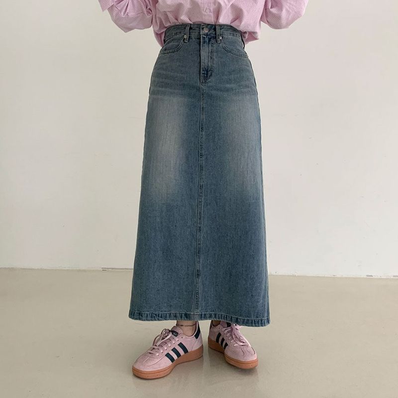 [BELLIDE MADE] SLIT LONG DENIM SKIRT