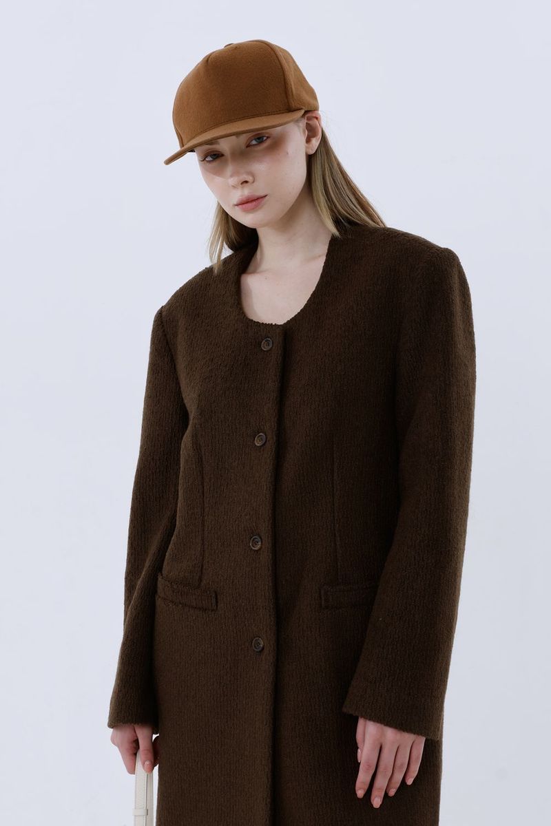 WOOL-LIKE LONG COAT_BROWN