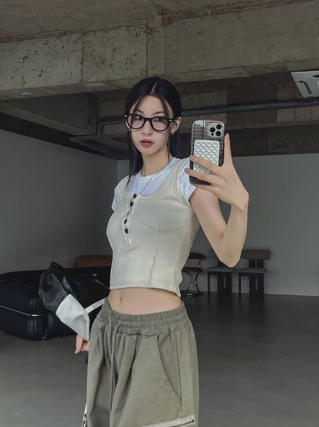 Windy Bret Button Ribbed Sleeveless