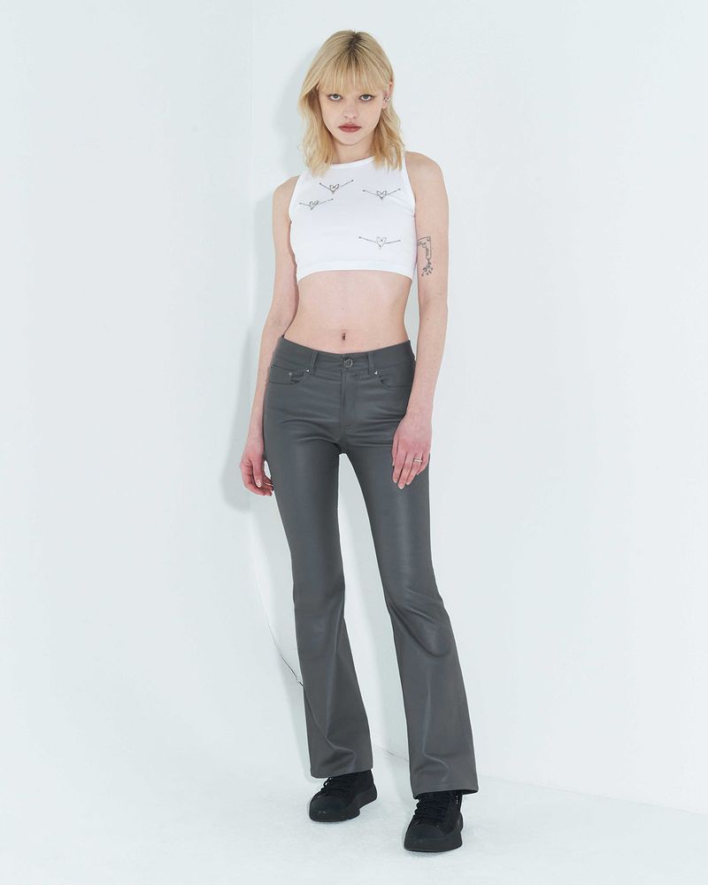 Coated Back Slit Jeans _ Grey