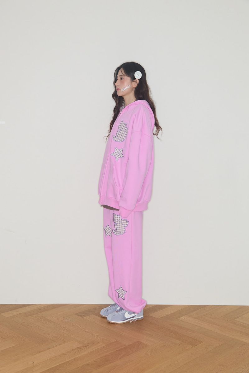 KIRING CHECK PATCH HOODIE (CHERRY PINK)