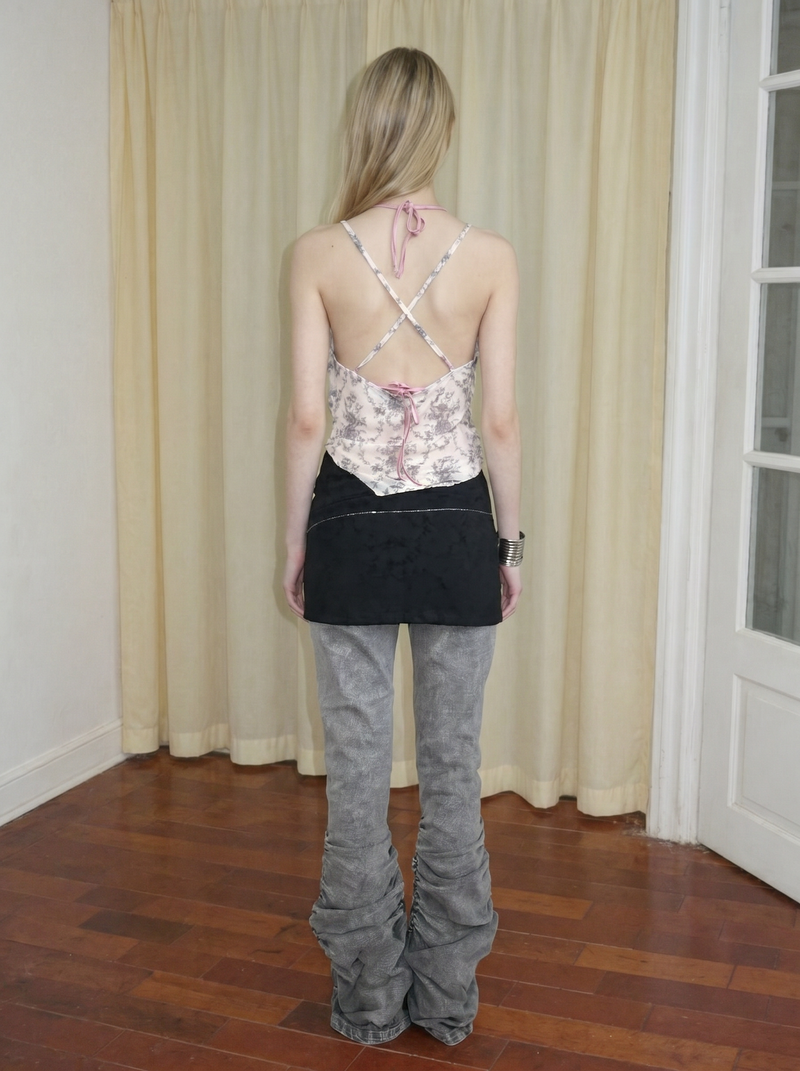 Emoha Grey Washed Low-Rise Flared Jeans 