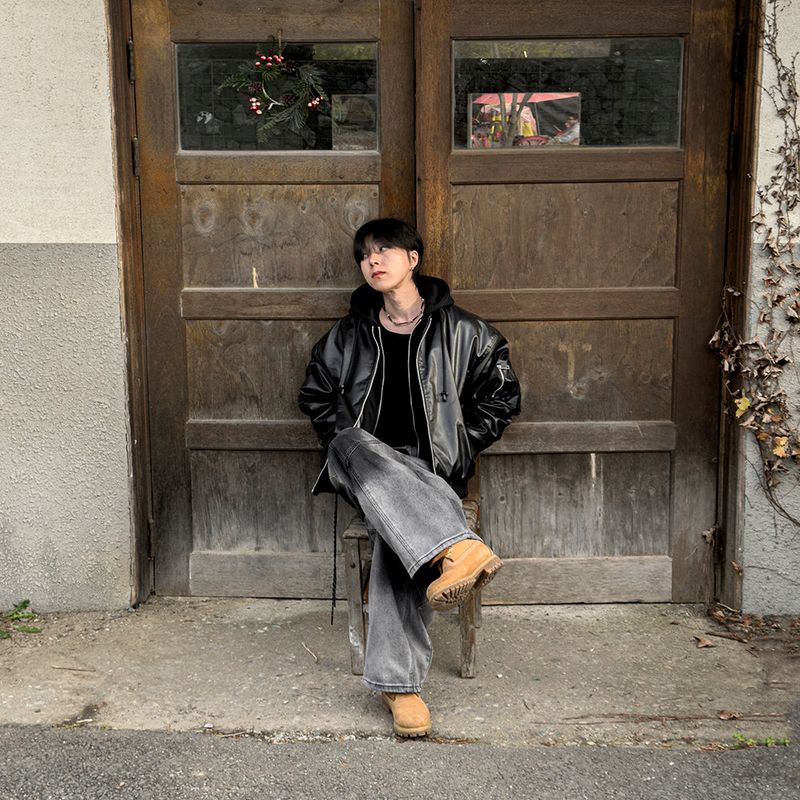 Neren Hood Bomber Leather Padding