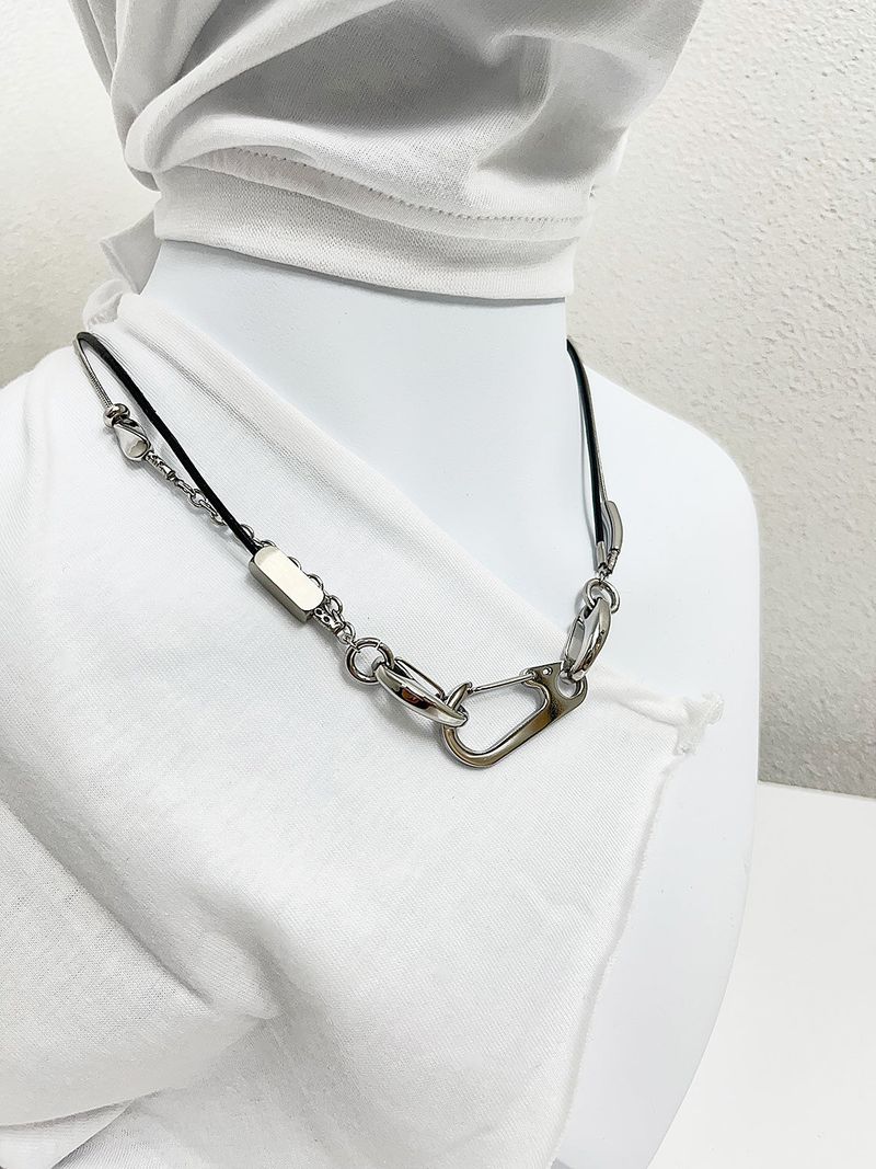 Leather chain layered carabiner necklace
