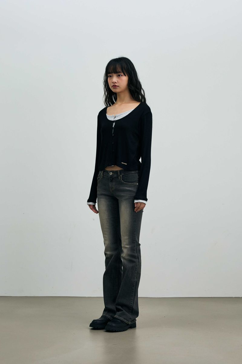 LYLA LAYERED CARDIGAN / BLACK-MELANGE