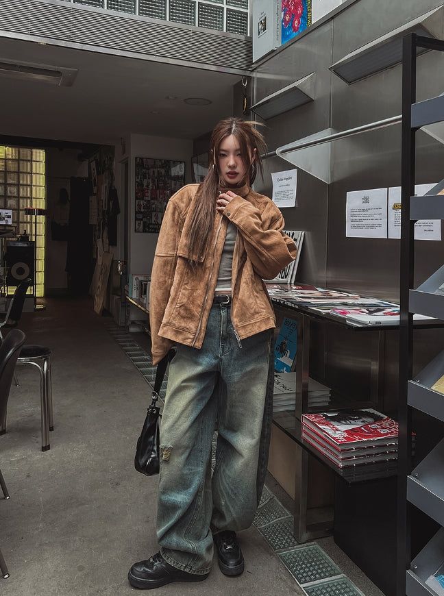 Ati two way stitch suede jacket