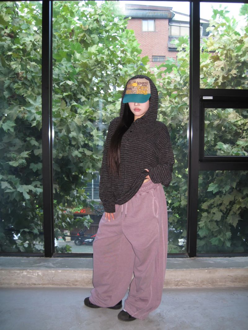 [UNISEX] 1345 Striped Henley Neck Hoodie (4 Colors)